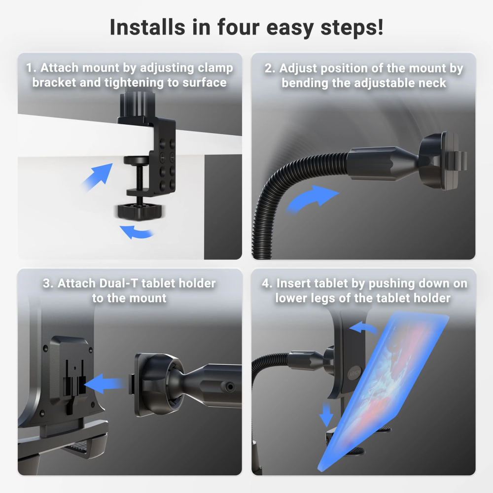 حامل تابلت بمشبك C وذراع مرن 12 بوصة (Slim-Grip® Heavy-Duty)