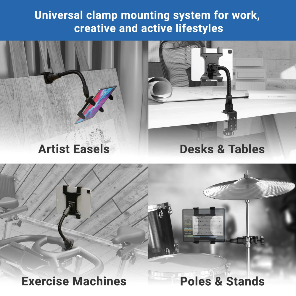 حامل تابلت بمشبك C وذراع مرن 12 بوصة (Slim-Grip® Heavy-Duty)