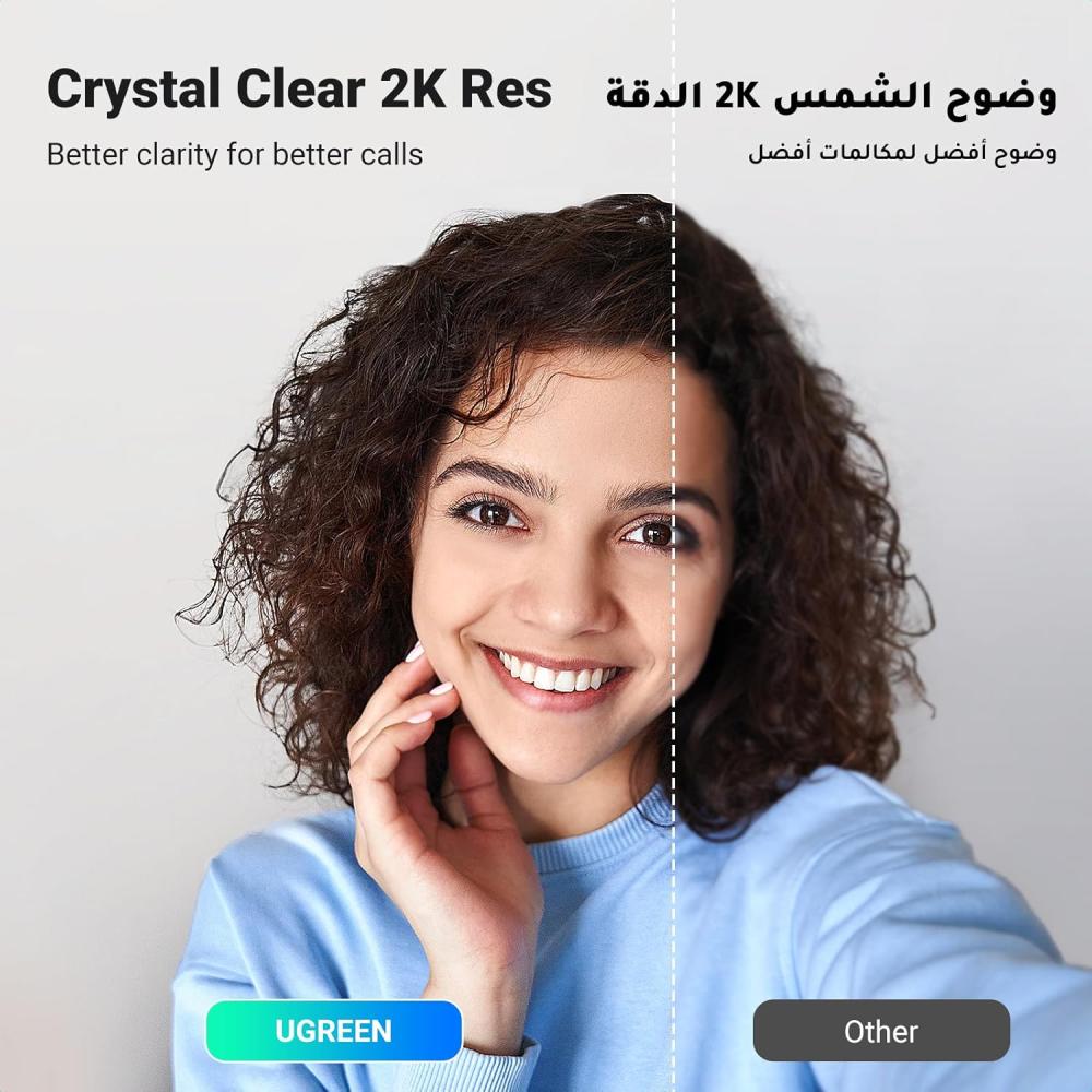 يوجرين كاميرا ويب 2K مع غطاء للخصوصية ميكروفونات مزدوجة